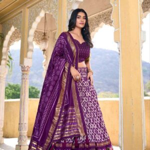 Full Purple Tussar Silk Lehenga Choli with Matching Purple Blouse | Patola Print & Foil Work | Wedding & Festive Wear