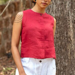 Women's Cotton Solid V Neck Sleeveless 2 Piece Outfit Loose Tank Top and Wide Leg Palazzo Pants Sets cord set ( Maroon White )