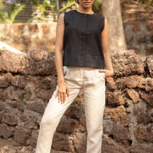 Women's Cotton Solid V Neck Sleeveless 2 Piece Outfit Loose Tank Top and Wide Leg Palazzo Pants Sets cord set ( Black )