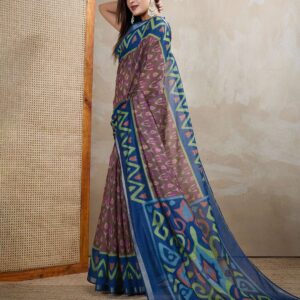 Brown & Blue Ikat Printed Chanderi Saree ? Elegant Traditional & Festive Wear