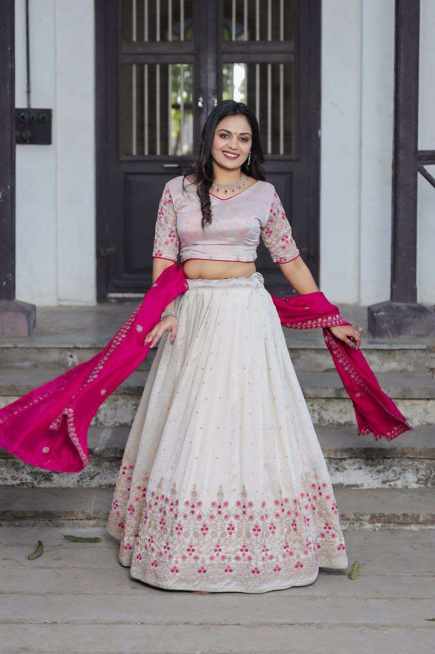 White Vichitra Silk Lehenga Choli with Red Blouse | Sequins & Thread Embroidery | Bridesmaid & Wedding Wear - Image 6