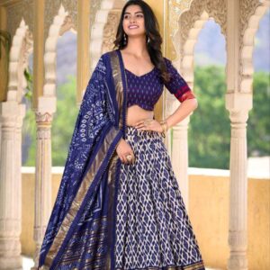 Full Royal Blue Tussar Silk Lehenga Choli with Matching Royal Blue Blouse | Patola Print & Foil Work | Wedding & Festive Wear