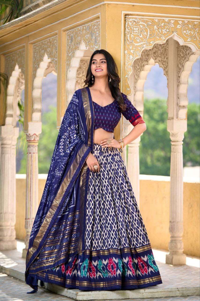 Full Royal Blue Tussar Silk Lehenga Choli with Matching Royal Blue Blouse | Patola Print & Foil Work | Wedding & Festive Wear